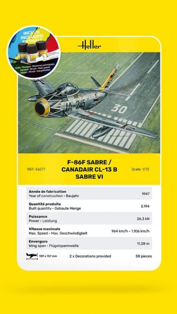 Heller Startsett 1/72 F-86F Sabre/Candair CL-13 B Sabre VI (norsk utgave)