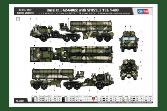 HobbyBoss 1/35 Russian BAZ-64022 with 5P85TE2 TEL S-400