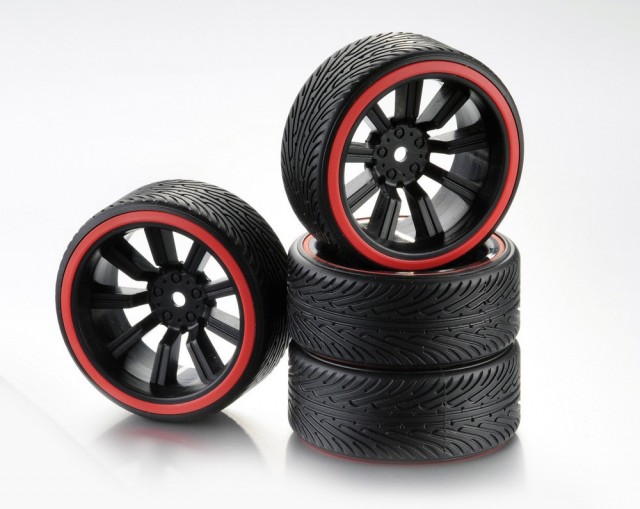 Absima Dekk 1:10 Drift 9 Spoke-Profile B Black Rim-Red Ring (4stk.)