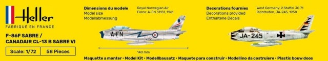 Heller Startsett 1/72 F-86F Sabre/Candair CL-13 B Sabre VI (norsk utgave)